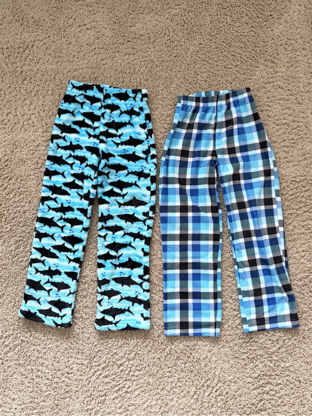 Boys Soft Microfleece Pajama PJ Long Pants - Sharks & Plaid, Boys S/M or Size 8